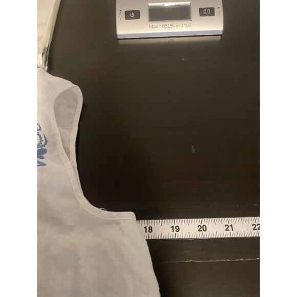 Johnny Was Los Angeles Vest Womens Small White Blue Embroidered Linen Open Front - Picture 5 of 7